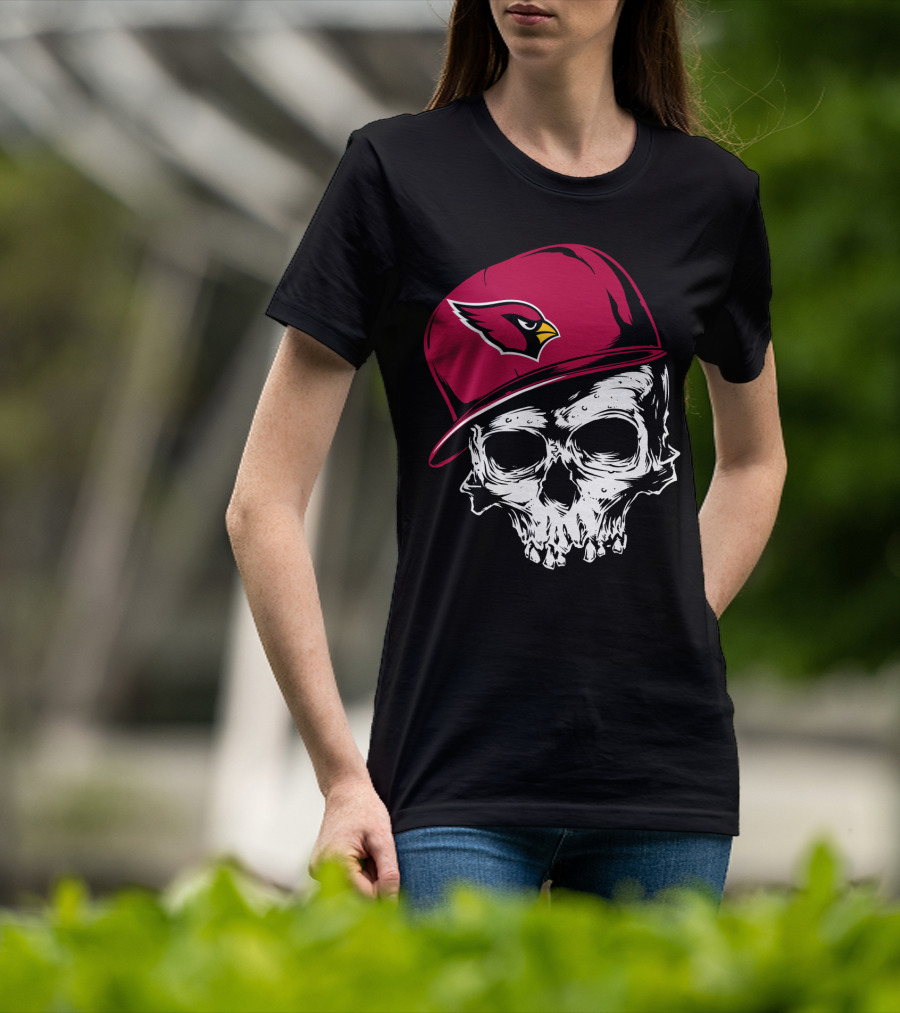 Arizona Cardinals Skull With Logo Cap T-Shirt