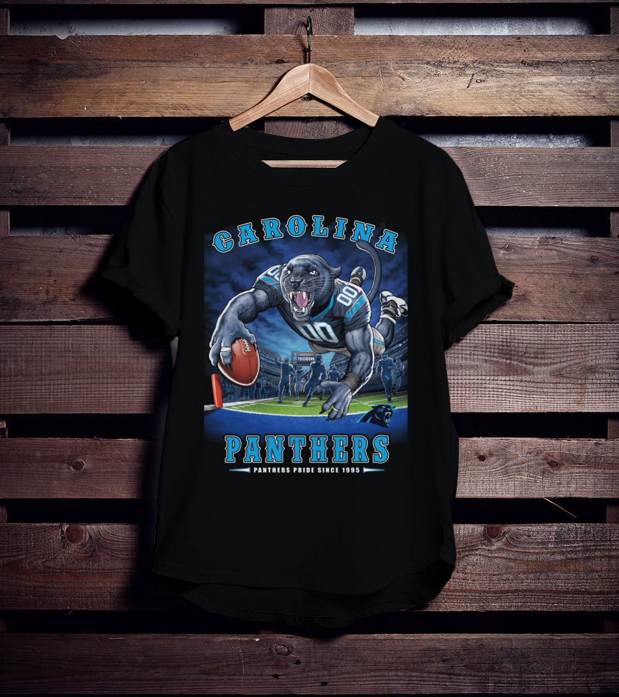 Carolina Panthers Pride Since 1995 - End Zone Football Tiger Roaring With Ball T-Shirt