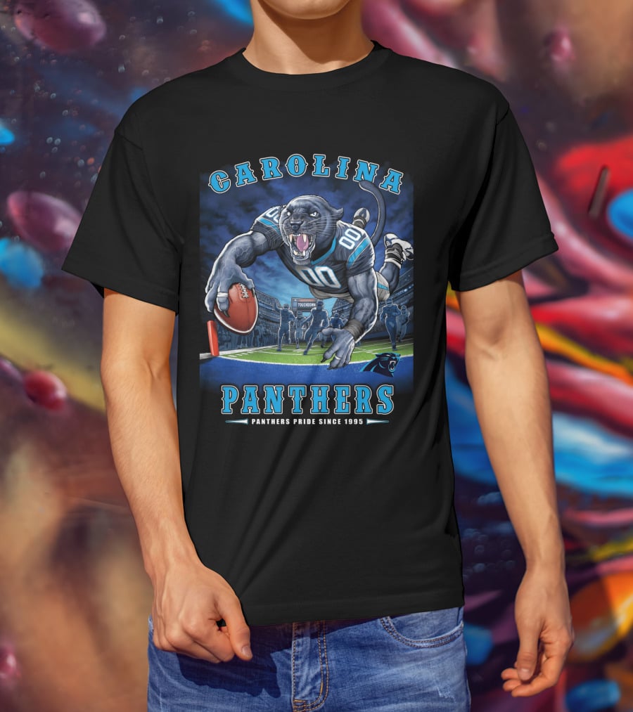 Carolina Panthers Pride Since 1995 - End Zone Football Tiger Roaring With Ball T-Shirt