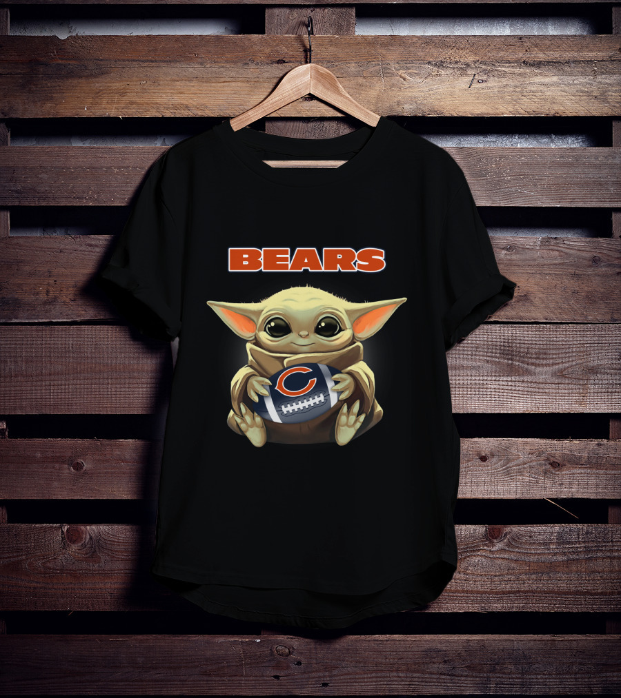 Bears Baby Yoda Holding Chicago Bears Football T-Shirt