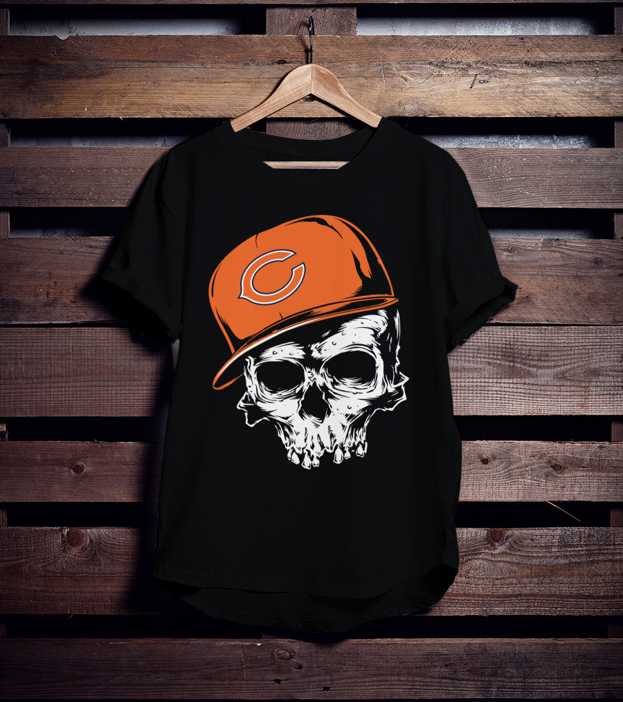 Chicago Bears Skull With Orange Cap T-Shirt