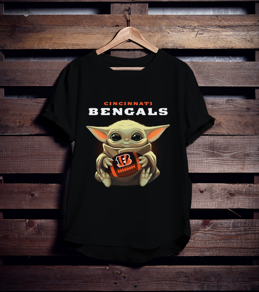 Cincinnati Bengals Grogu Holding Football T-Shirt