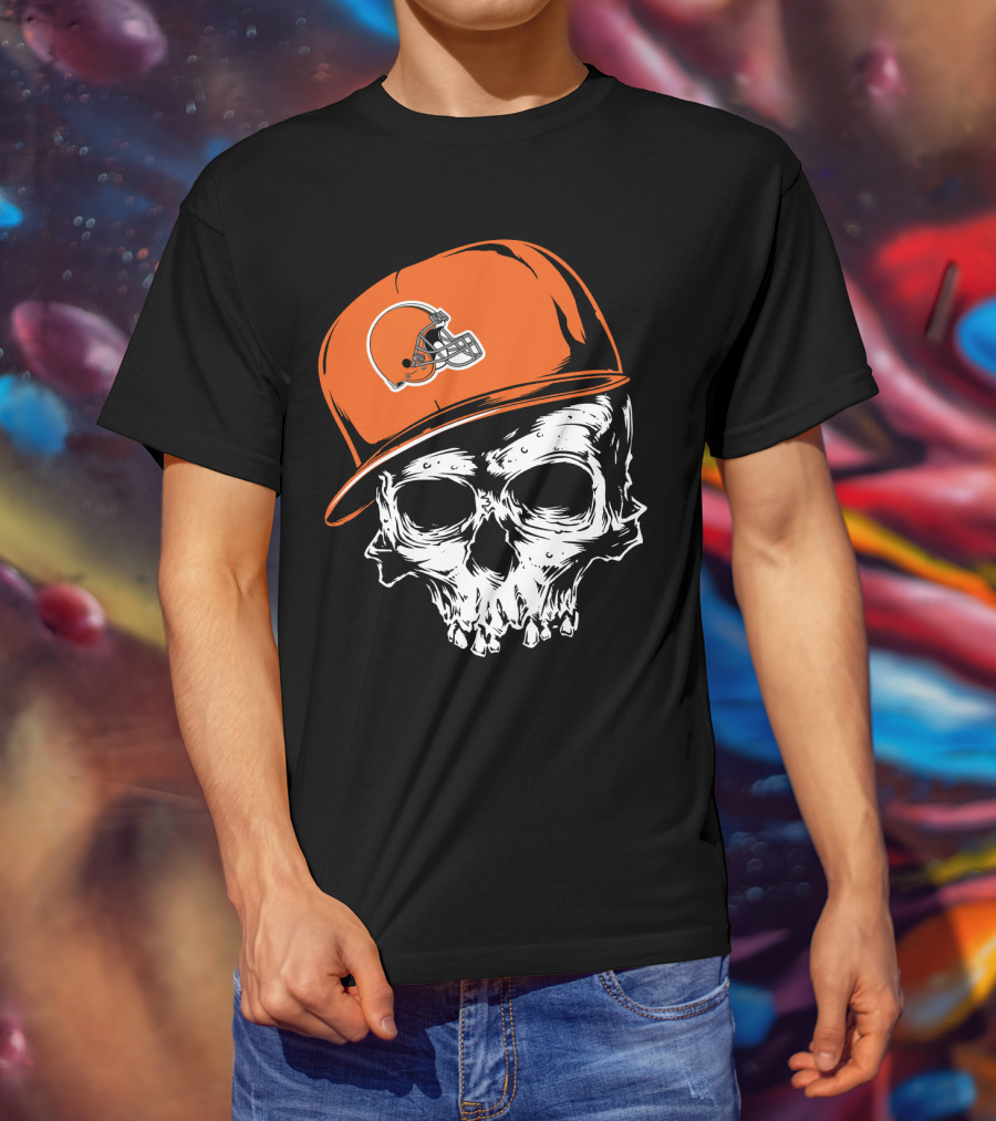Cleveland Browns Skull With Helmet Cap T-Shirt