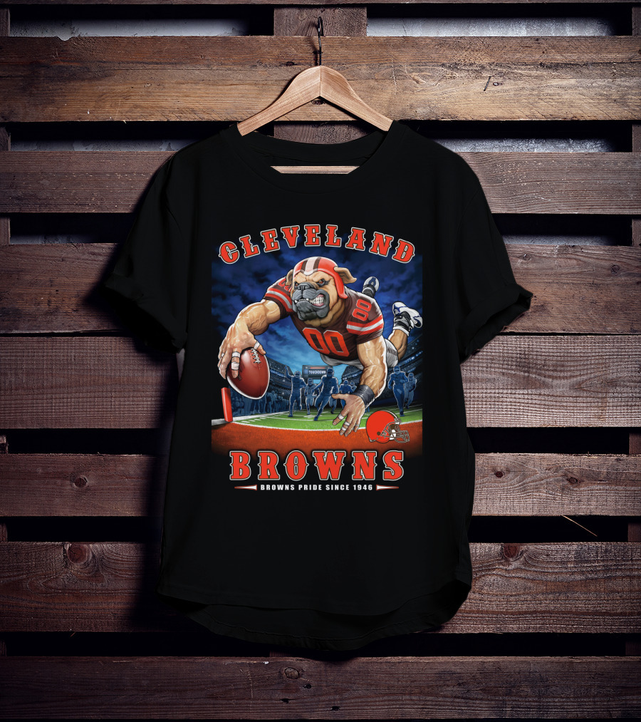 Cleveland Browns Pride Since 1946 End Zone Football Bulldog T-Shirt