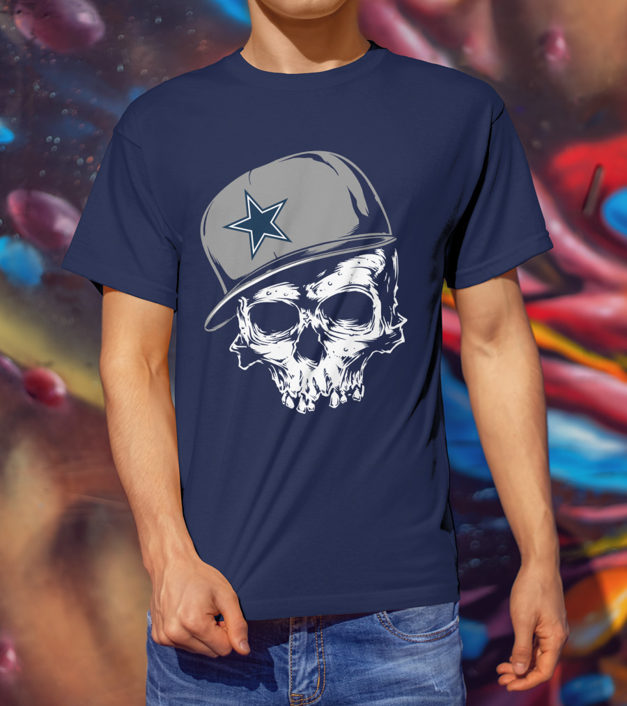 Dallas Cowboys Skull With Star Emblem Cap T-Shirt
