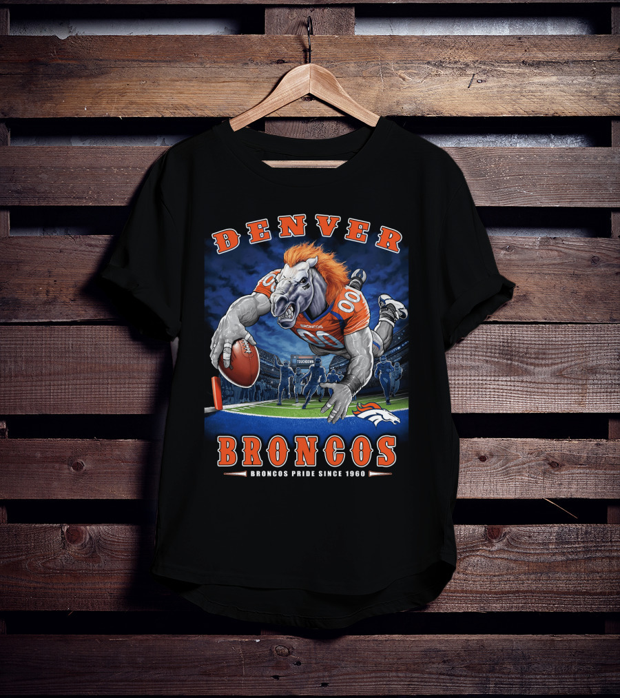 Denver Broncos Pride Since 1960 - End Zone Nfl Football With Mascot And Team Spirit T-Shirt