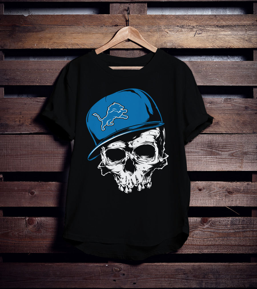 Detroit Lions Skull With Blue Cap Featuring Iconic Team T-Shirt