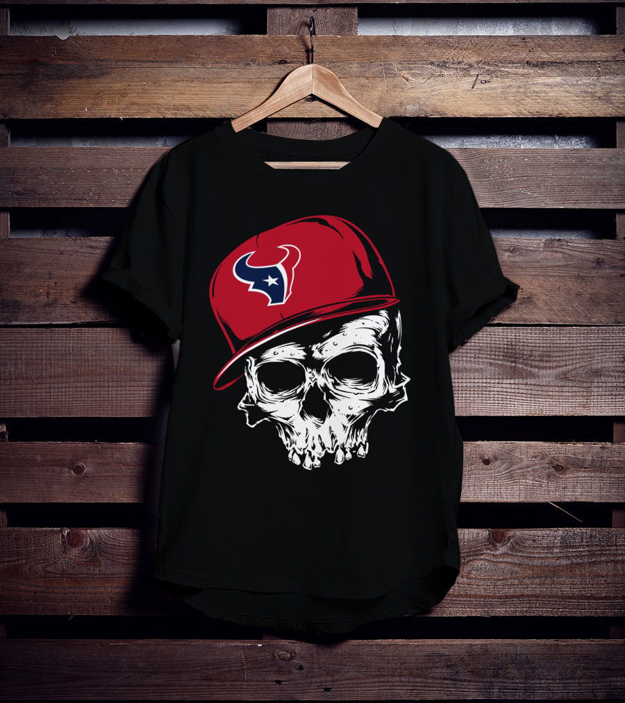 Houston Texans Skull With Red Cap T-Shirt