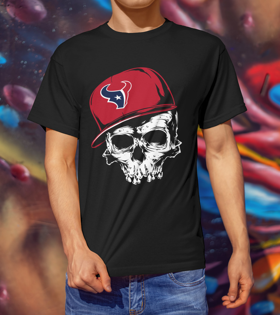 Houston Texans Skull With Red Cap T-Shirt