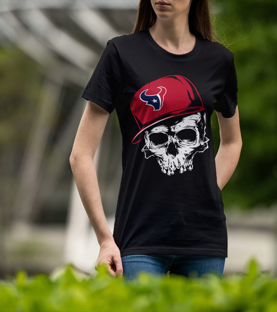 Houston Texans Skull With Red Cap T-Shirt