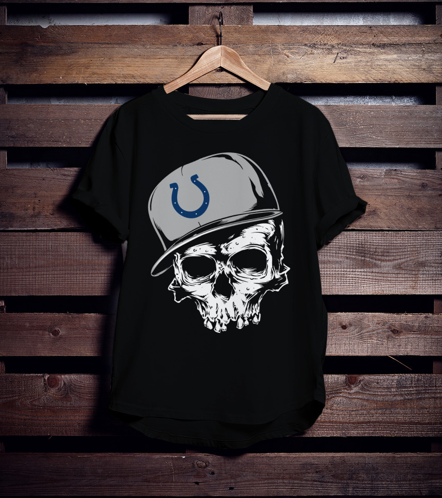 Indianapolis Colts Skull With Cap And Horseshoe T-Shirt