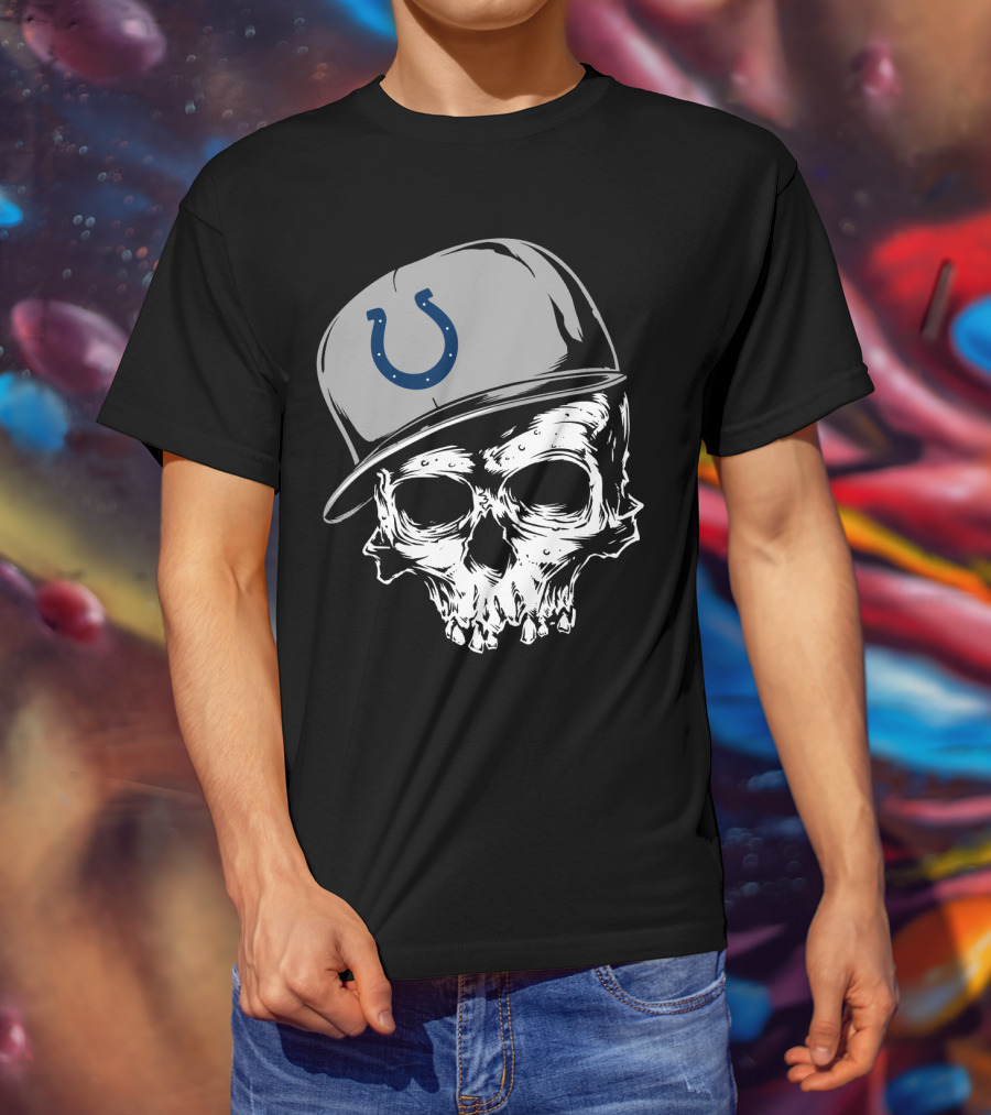 Indianapolis Colts Skull With Cap And Horseshoe T-Shirt
