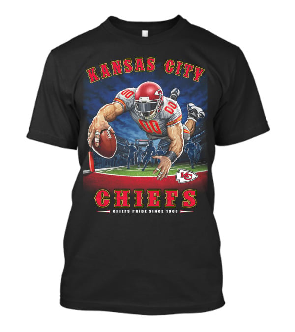 Kansas City Chiefs Pride Since 1960 End Zone Football Action T-Shirt