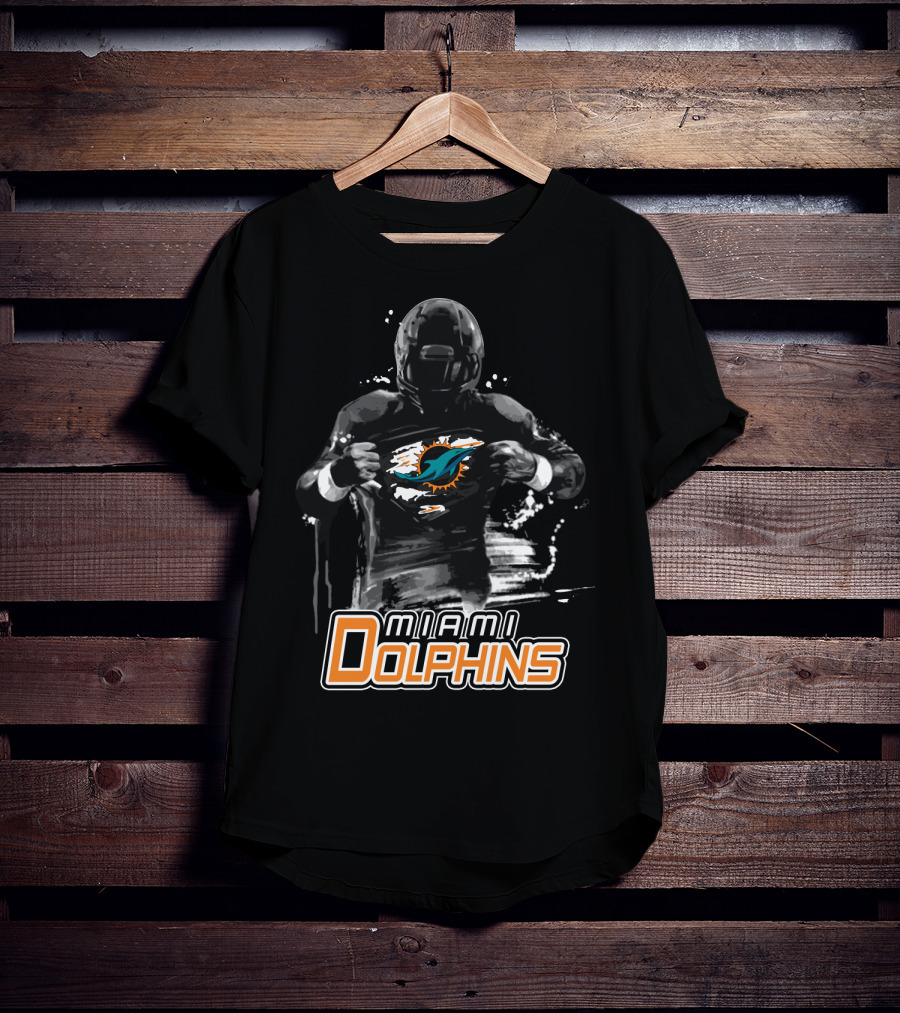 Miami Dolphins Football Hero Display With Iconic Team T-Shirt