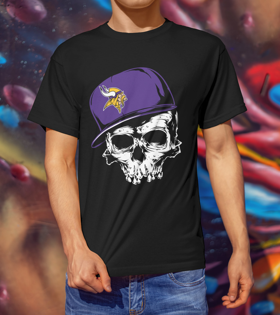 Minnesota Vikings Skull Purple Hat T-Shirt