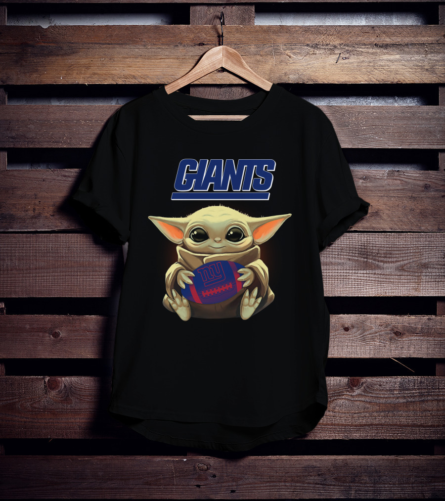 New York Giants Baby Yoda Holding Football T-Shirt