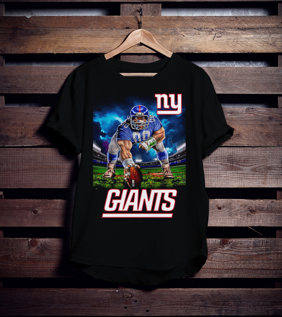 Ny Giants Football 3 Point Stance Nfl Stadium Scene T-Shirt