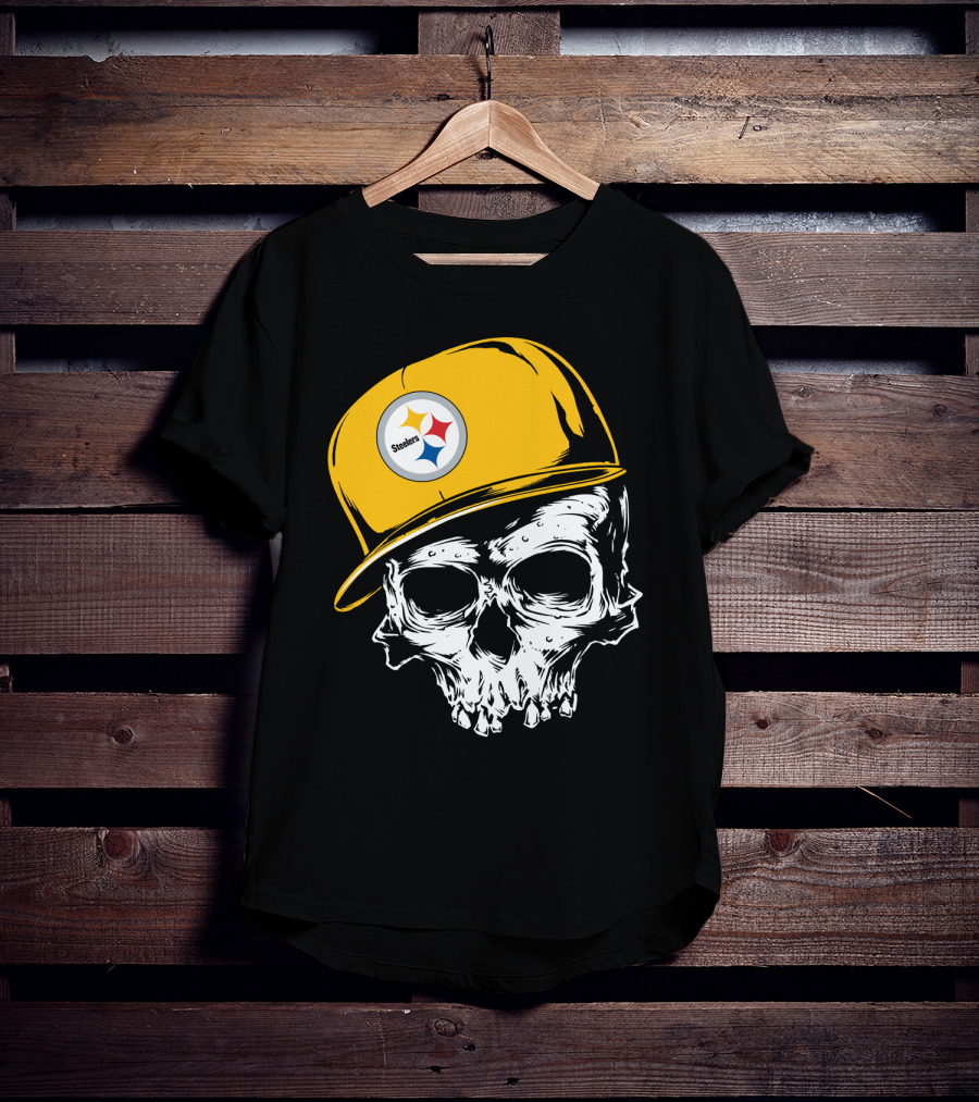 Pittsburgh Steelers Skull With Yellow Cap T-Shirt