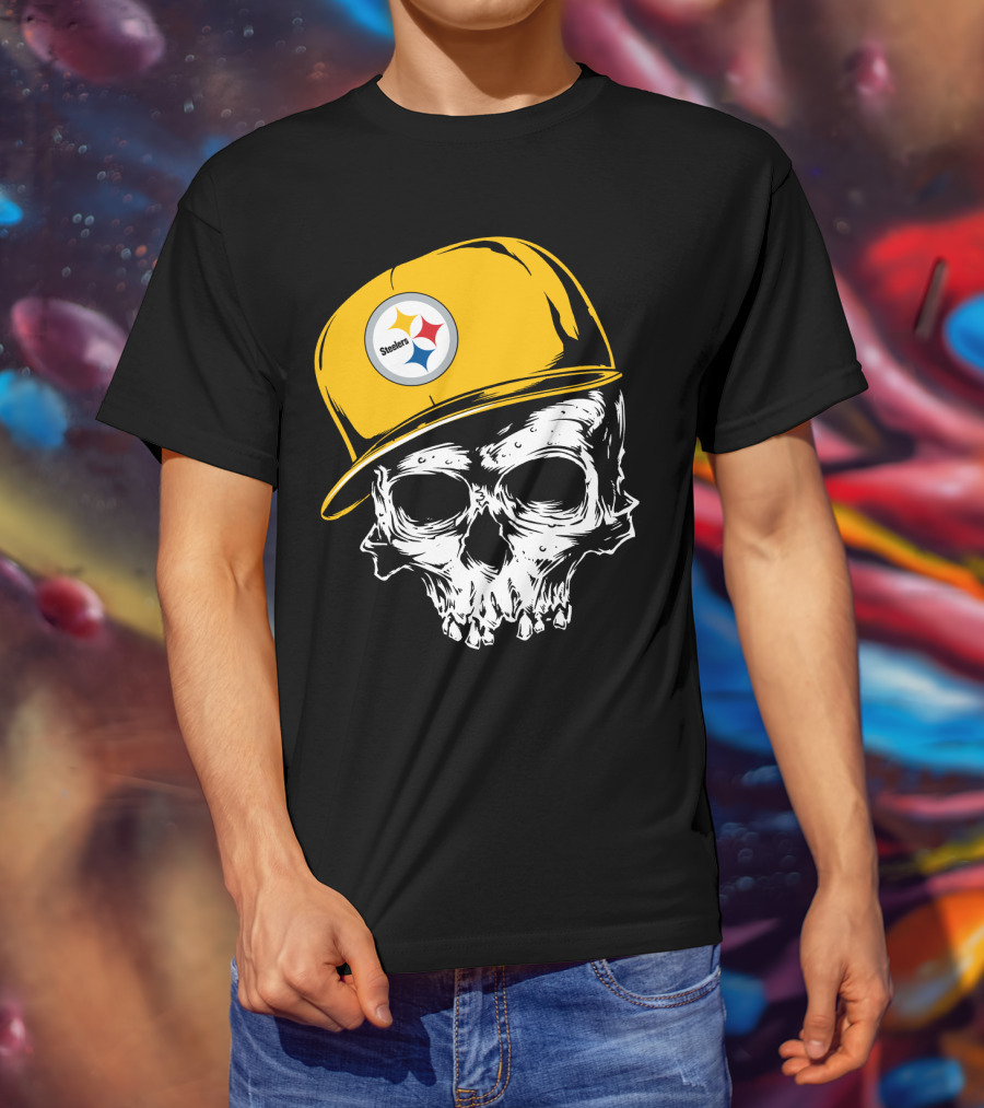 Pittsburgh Steelers Skull With Yellow Cap T-Shirt