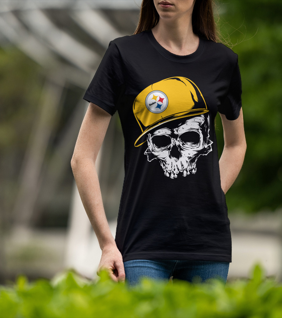Pittsburgh Steelers Skull With Yellow Cap T-Shirt