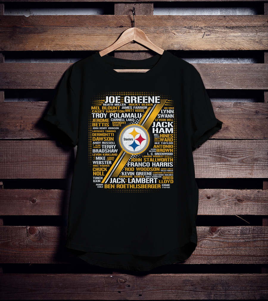 Joe Greene Troy Polamalu Jerome Bettis Steelers Iconic Names Collage T-Shirt