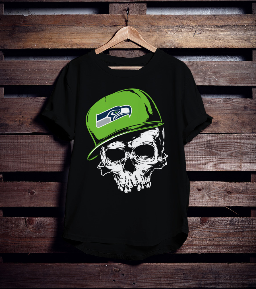 Seattle Seahawks Skull With Green Hat T-Shirt