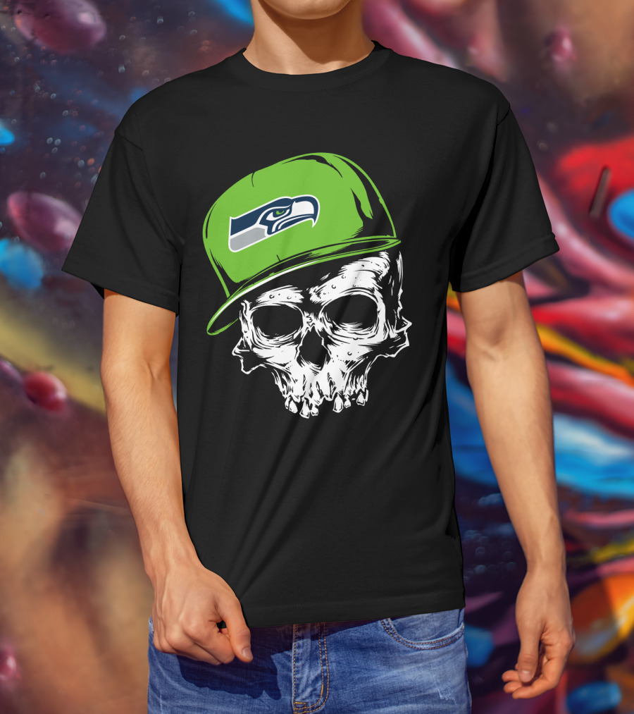Seattle Seahawks Skull With Green Hat T-Shirt