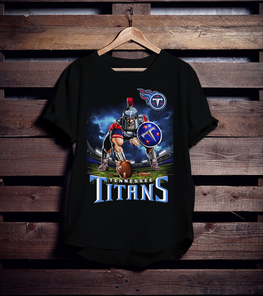 Tennessee Titans Spartan Warrior Football Action Pose Stadium Background T-Shirt