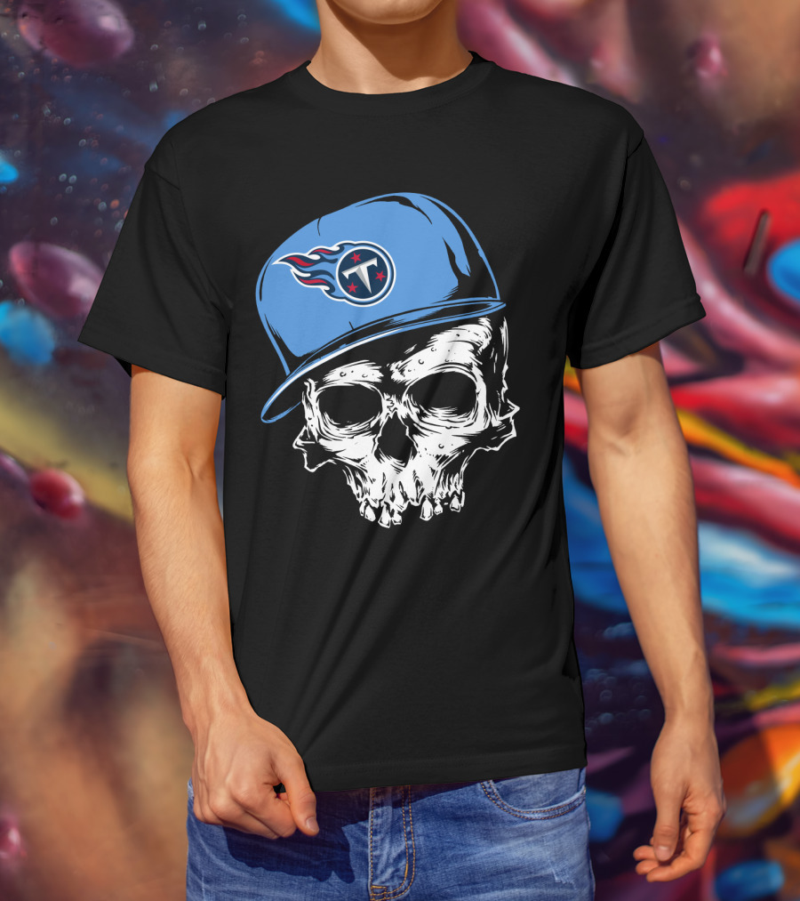 Tennessee Titans Skull With Cap And Iconic Team T-Shirt
