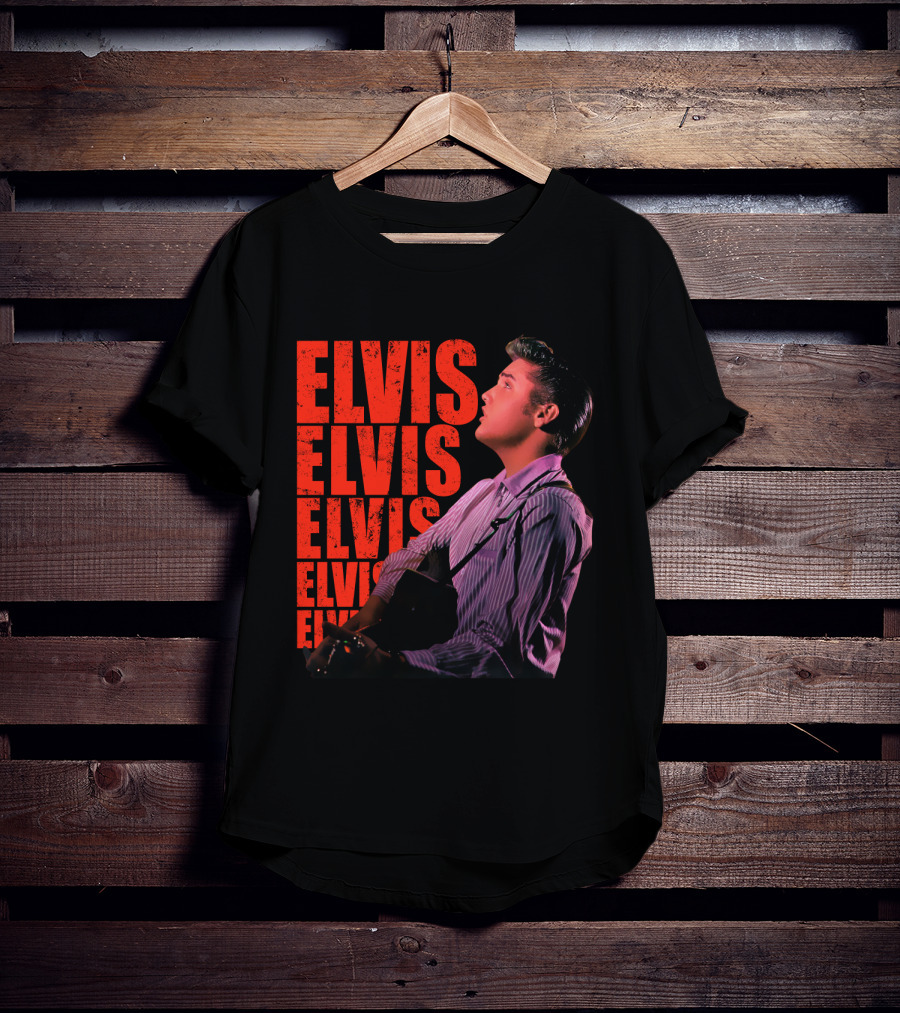 Elvis Vintage Style Portrait With Guitar T-Shirt