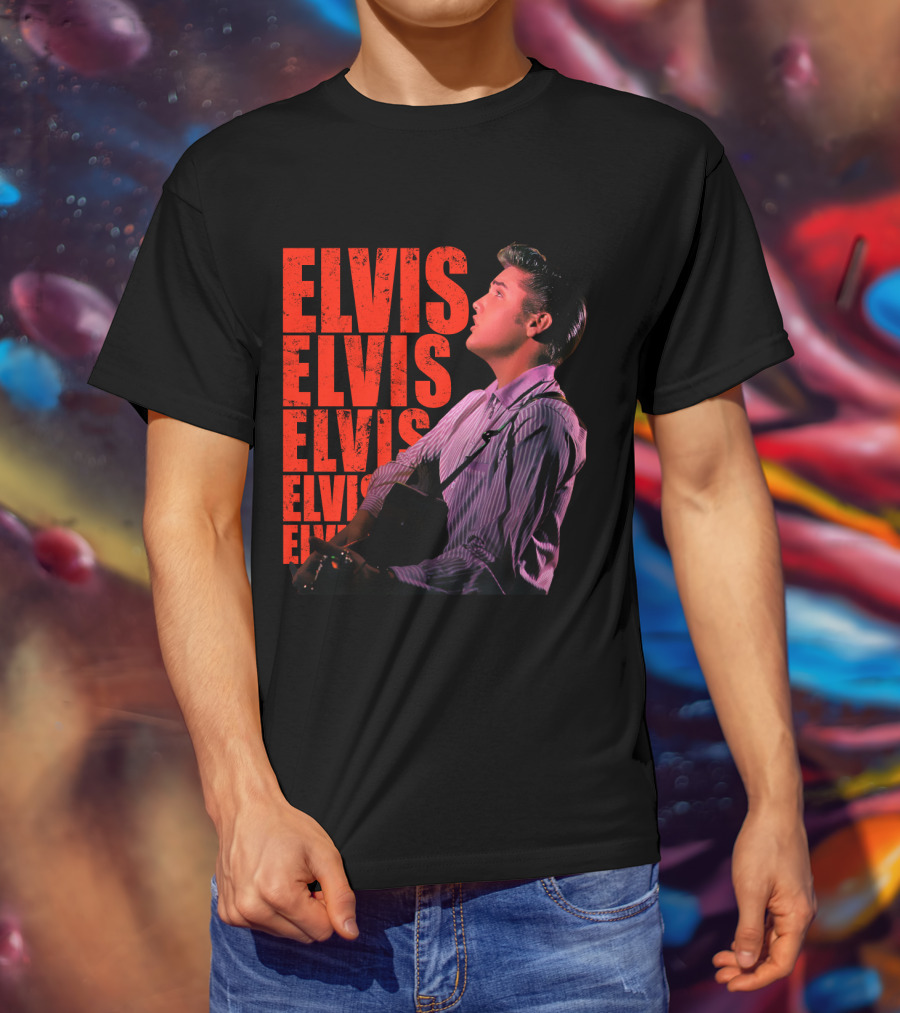 Elvis Vintage Style Portrait With Guitar T-Shirt