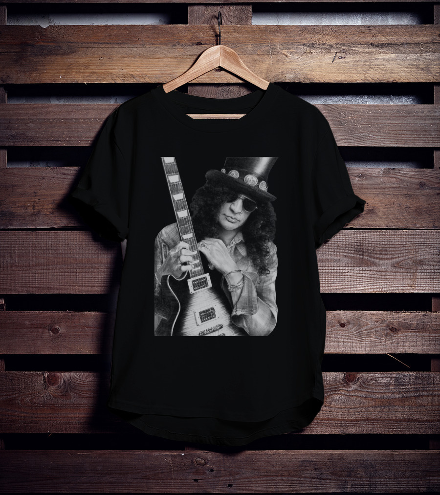 Guns N' Roses Slash With Guitar Iconic Black And White T-Shirt