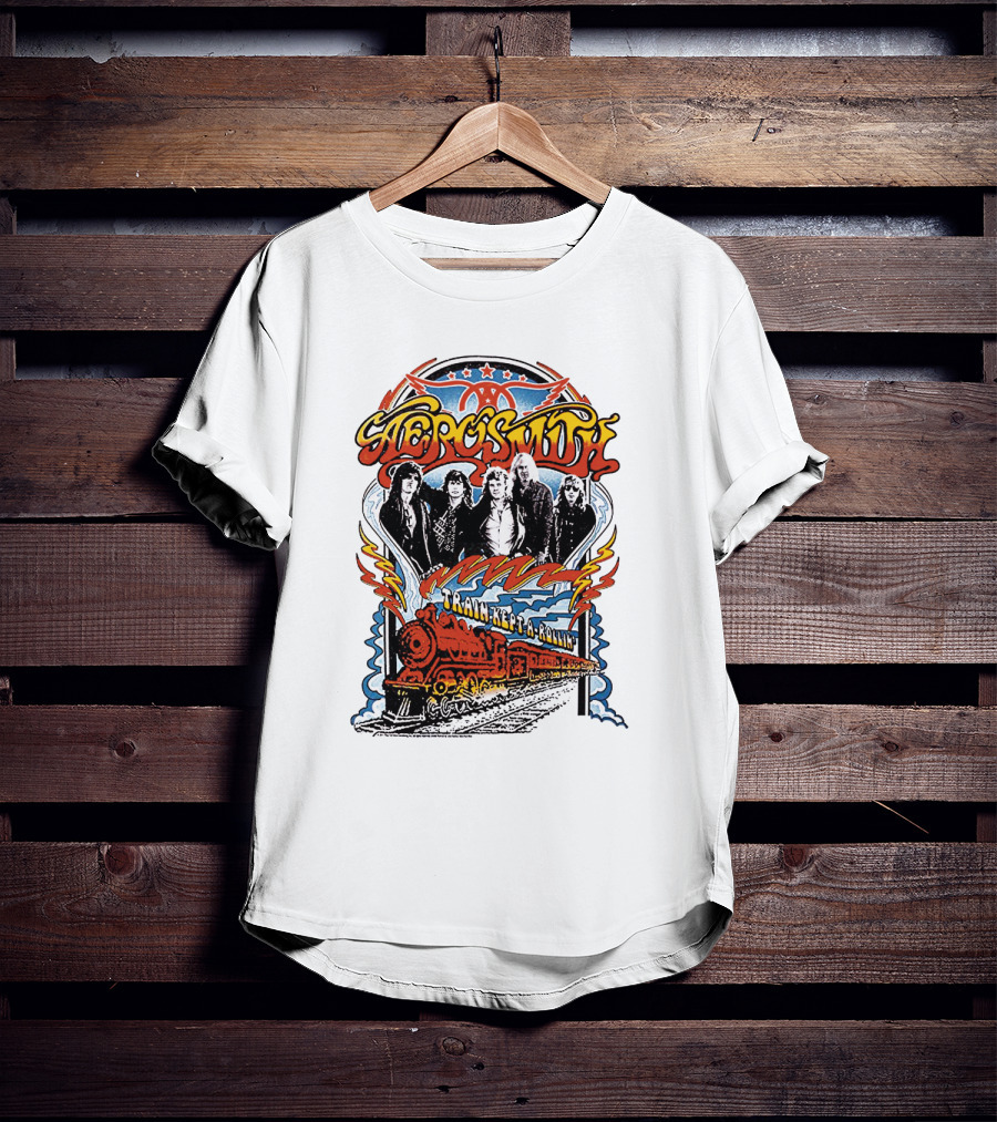 Aerosmith Train Kept A Rollin' Retro Band Graphic With Train And Stars T-Shirt