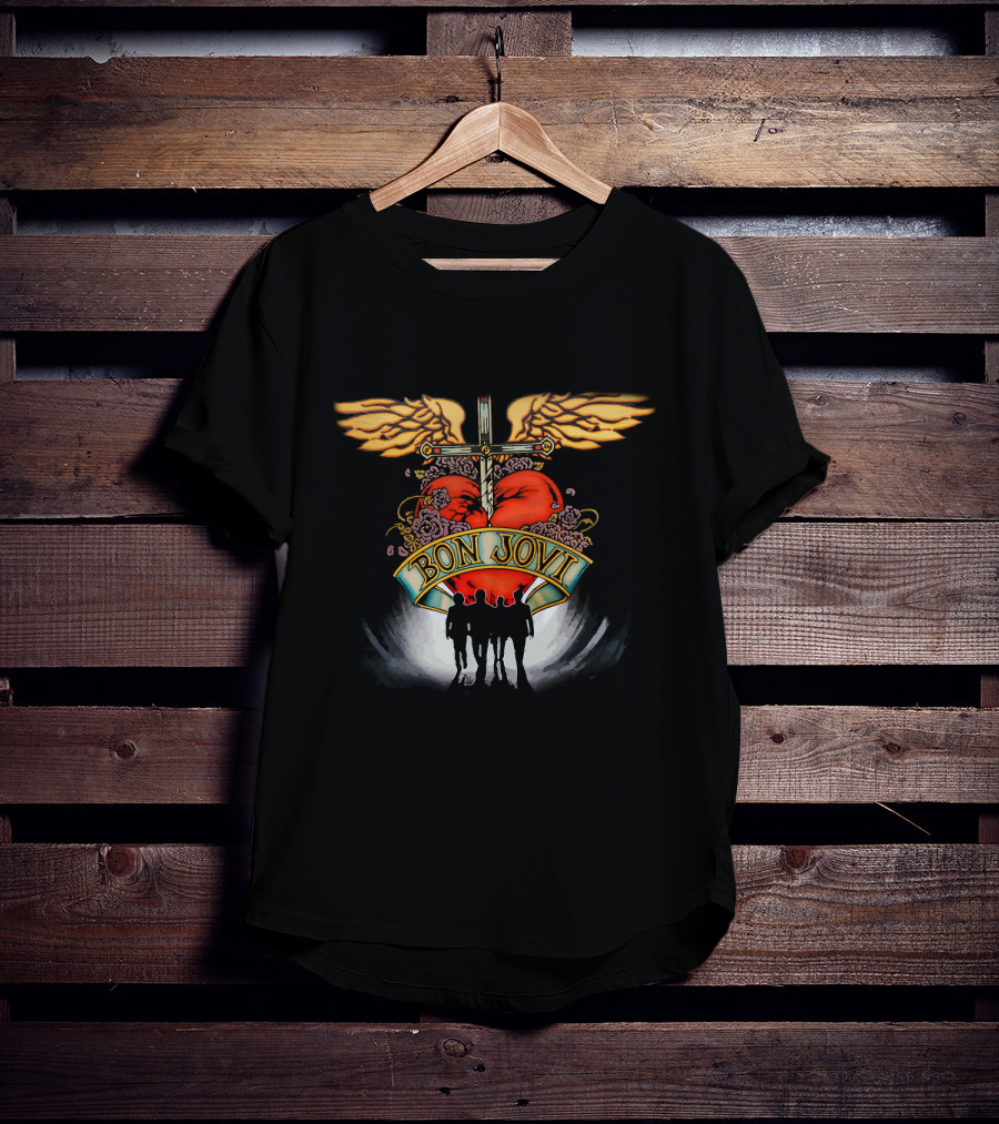 Bon Jovi Winged Heart Cross Silhouette T-Shirt