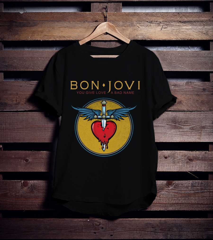 Bon Jovi You Give Love A Bad Name Winged Heart And Sword T-Shirt