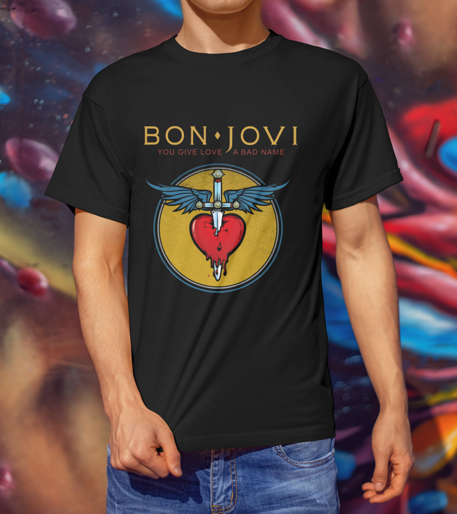 Bon Jovi You Give Love A Bad Name Winged Heart And Sword T-Shirt