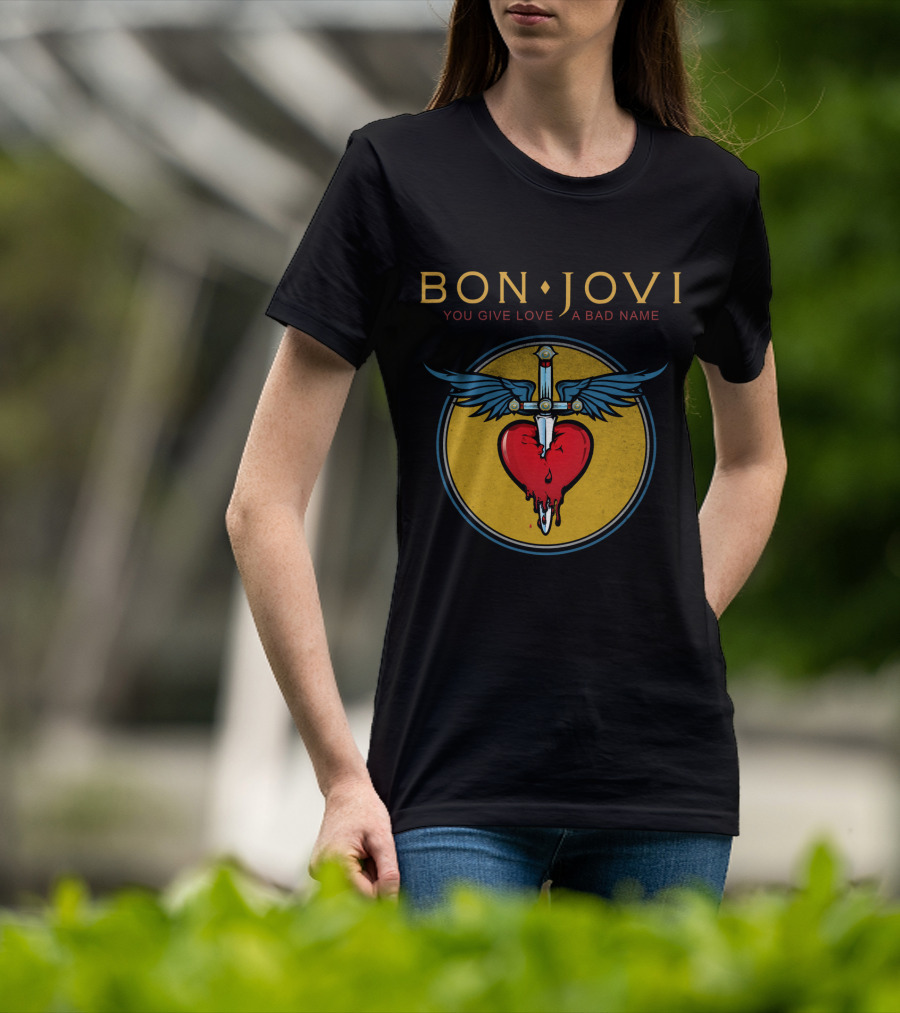 Bon Jovi You Give Love A Bad Name Winged Heart And Sword T-Shirt