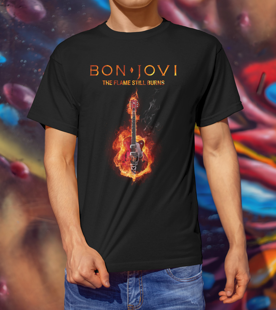 BON JOVI THE FLAME STILL BURNS Guitar On Fire T-Shirt