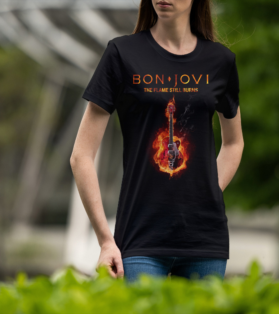 BON JOVI THE FLAME STILL BURNS Guitar On Fire T-Shirt