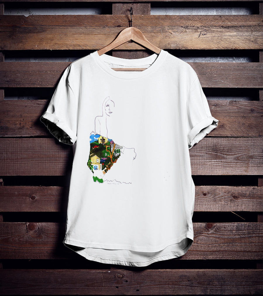 Jnmc 03 Ladies Of The Canyon Line Art With Colorful Houses And Nature Scene T-Shirt