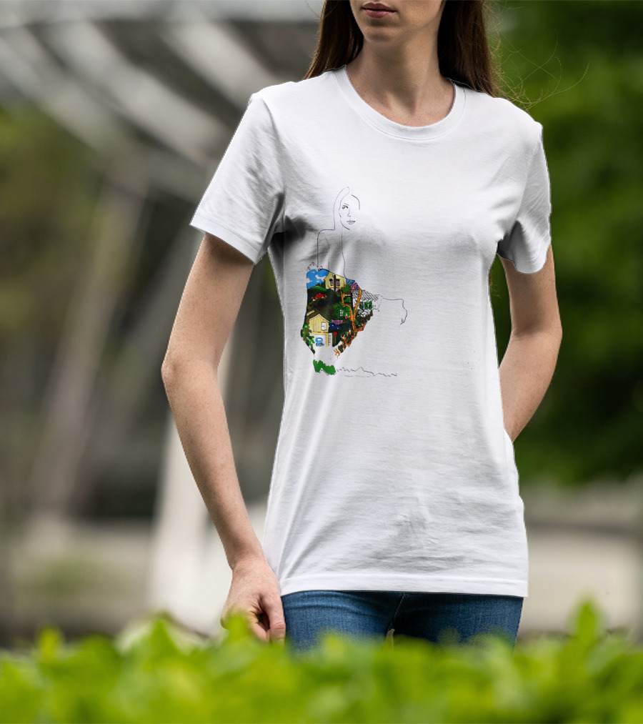 Jnmc 03 Ladies Of The Canyon Line Art With Colorful Houses And Nature Scene T-Shirt