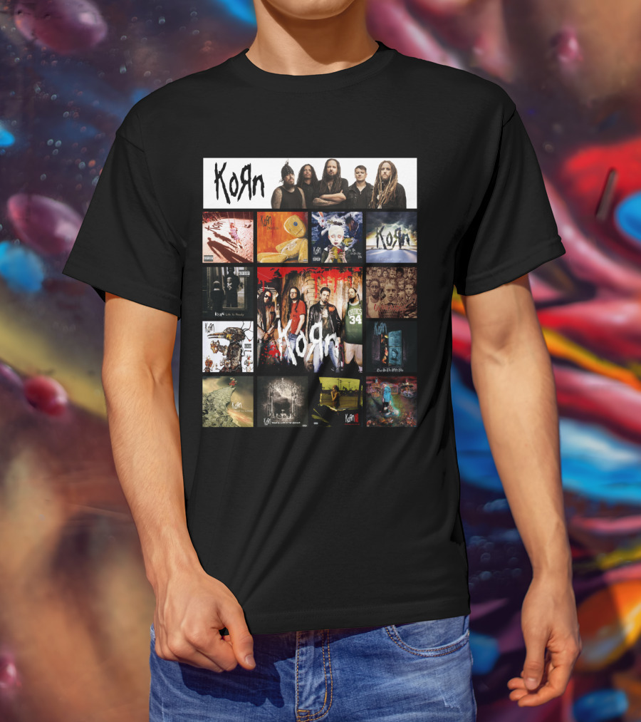 Korn Greatest Hits Collection Featuring Classic Album Covers And Band Members T-Shirt