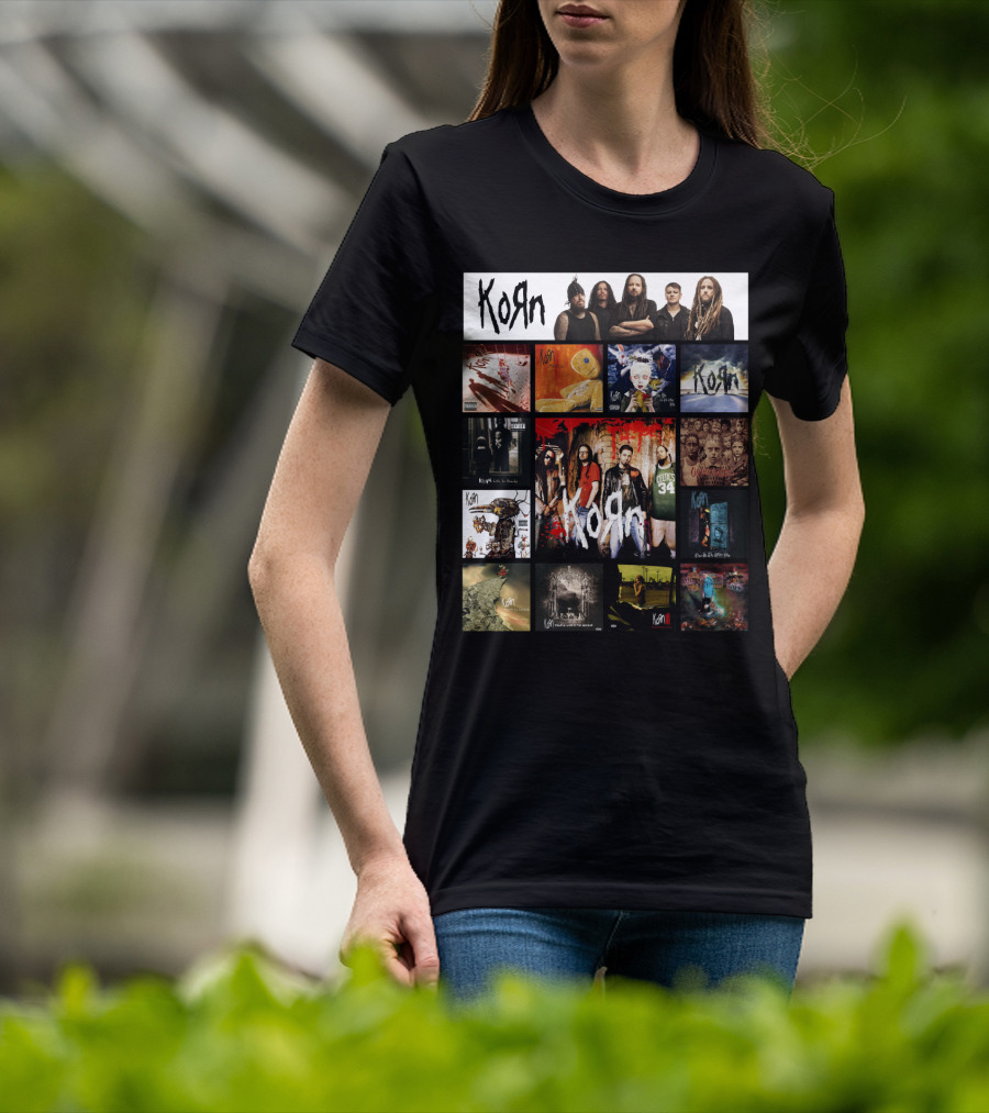 Korn Greatest Hits Collection Featuring Classic Album Covers And Band Members T-Shirt