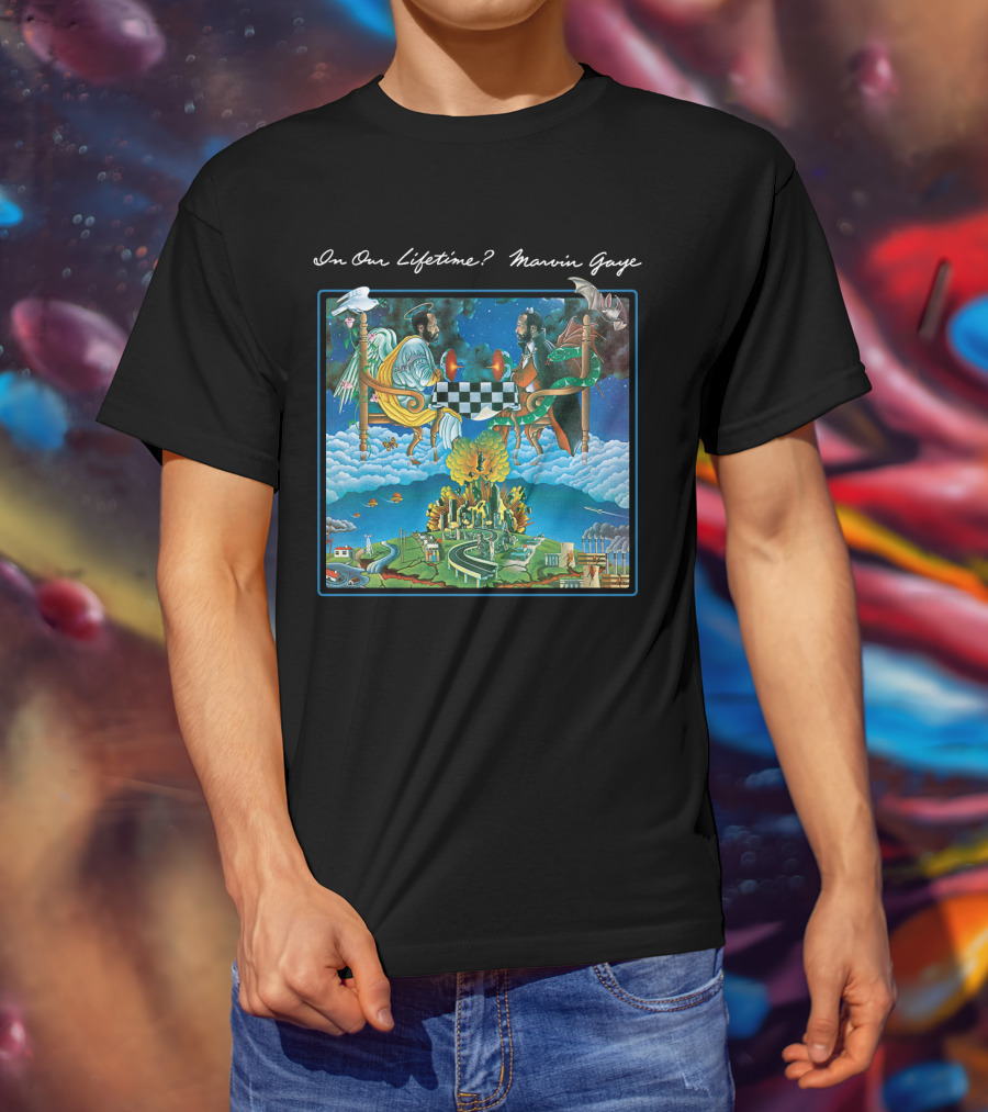 In Our Lifetime? Marvin Gaye Album Checkerboard Angels Earth Journey T-Shirt