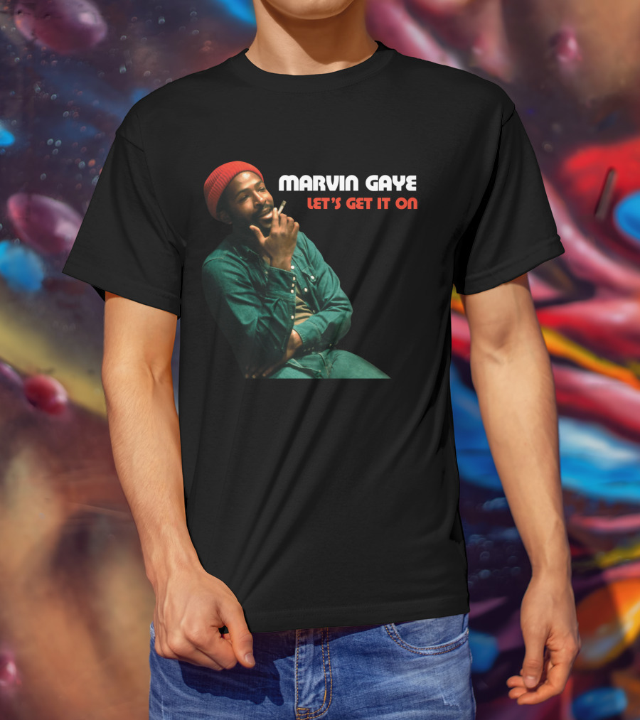 Marvin Gaye Let's Get It On Red Beanie Outfit Smoking Pose T-Shirt