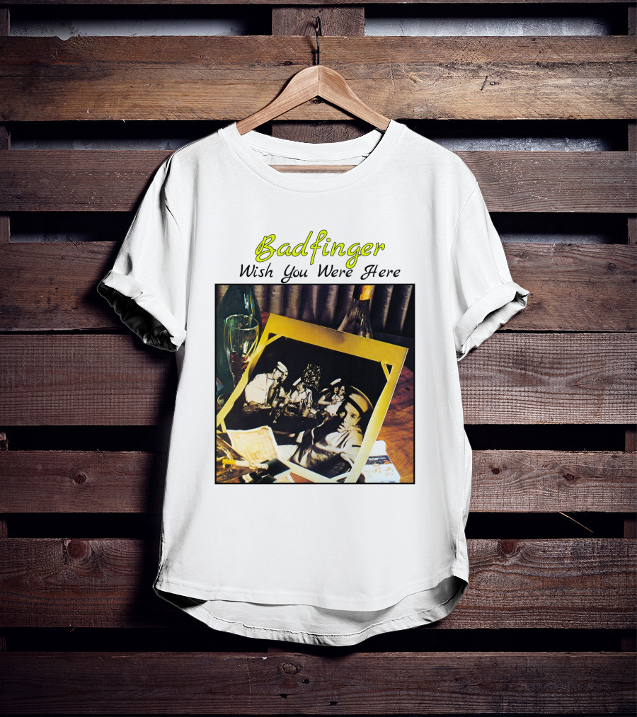 Badfinger Wish You Were Here Album Art Photographic Table Setting With Drinks And Photographs T-Shirt