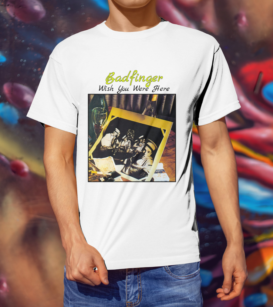 Badfinger Wish You Were Here Album Art Photographic Table Setting With Drinks And Photographs T-Shirt