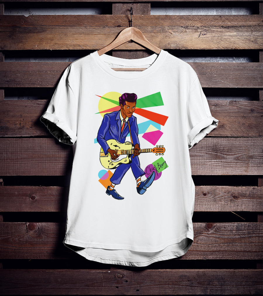 Chuck Berry Colorful Geometric Guitarist T-Shirt