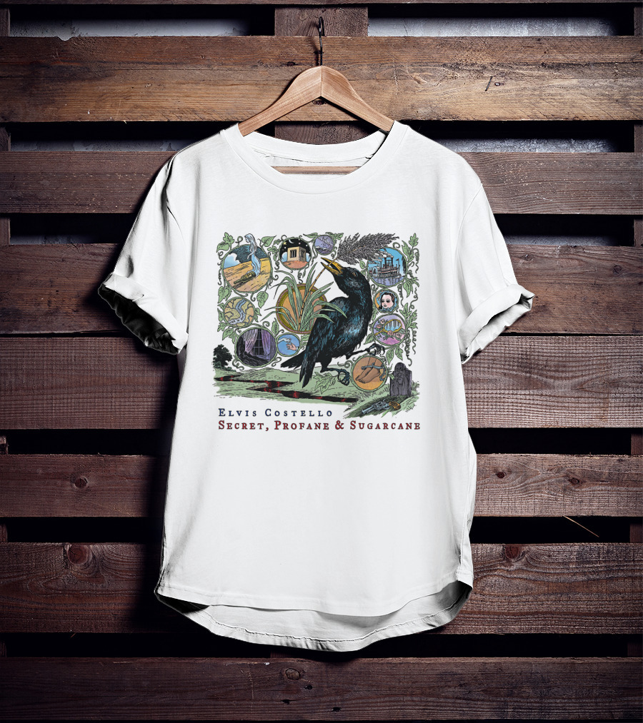 Elvis Costello Secret Profane And Sugarcane Blackbird And Icons T-Shirt