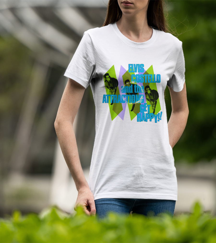 Elvis Costello And The Attractions Get Happy!! Vintage Style Music Poster T-Shirt